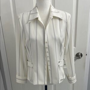 Frank Lyman Design Winter White Striped Blazer Top Button Down Front & Cuffs Sz8